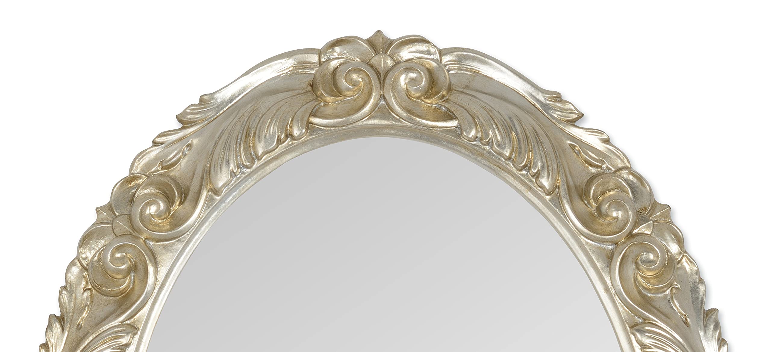 Grand Miroir Mural Baroque Ovale - Style Vintage Argenté - 90x60 Cm - Aspect Antique