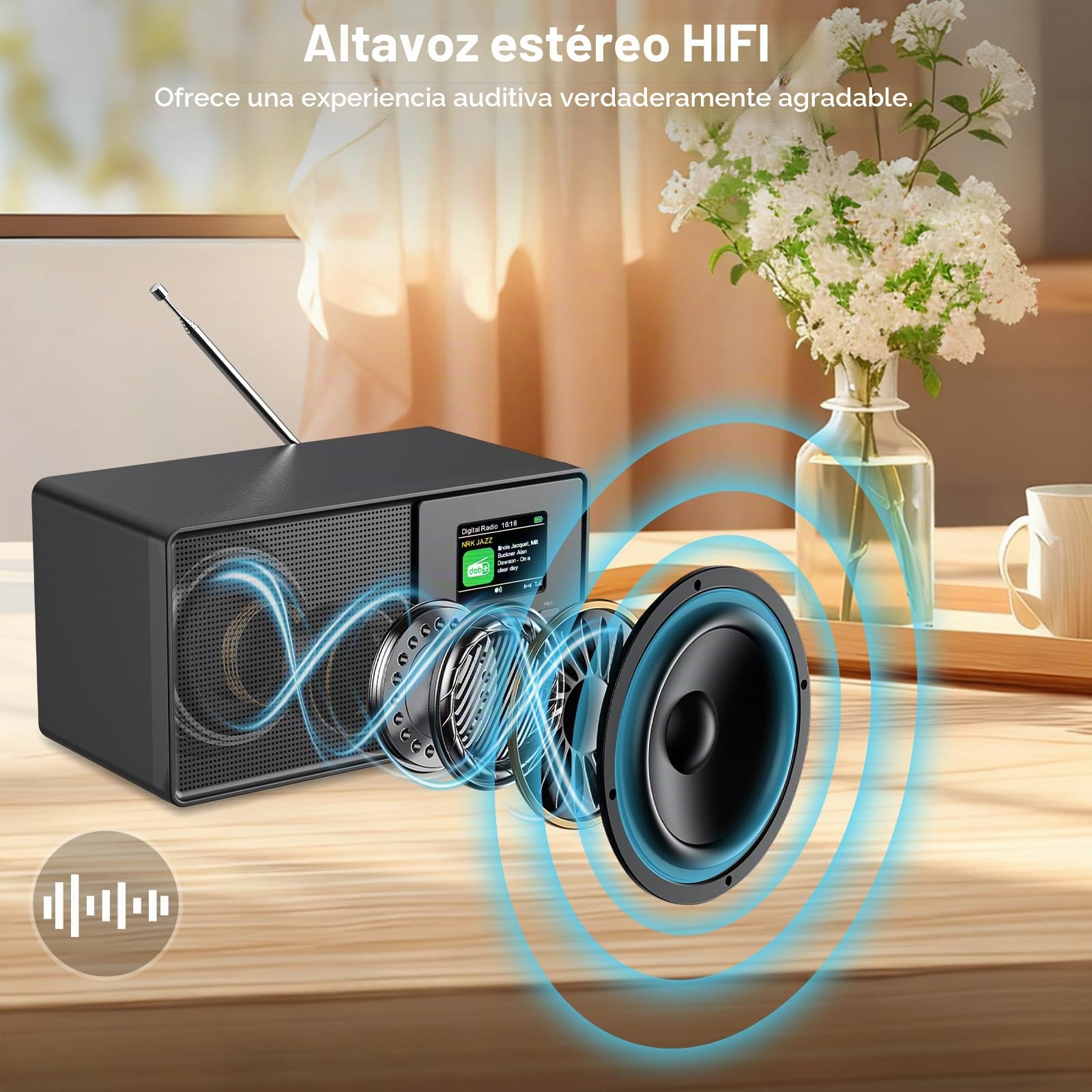 Radio Digital Dab+/FM, Retro Radio Dab Plus con Bluetooth 5.0, USB/AUX, Cocina de Radio con Mando a Distancia, Despertador Dual, Temporizador de Alarma,30 Emisoras Presintonizadas