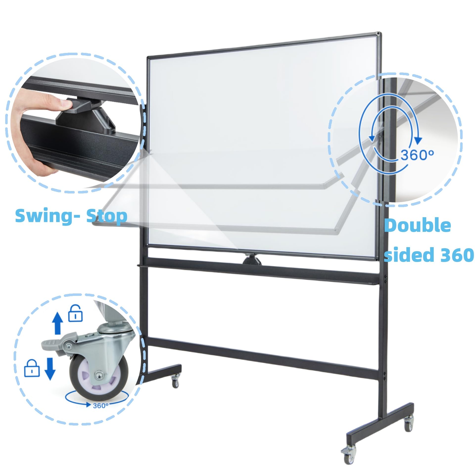 LIFEZEAL Doppelseitige Magnettafel, Whiteboard um 360 Grad drehbar, Magnetische Tafel auf Rollen, Magnetwand mit verstellbarer Höhe 161/181 cm, abwischbare Tafel (Schwarz, 120 x 90 cm)