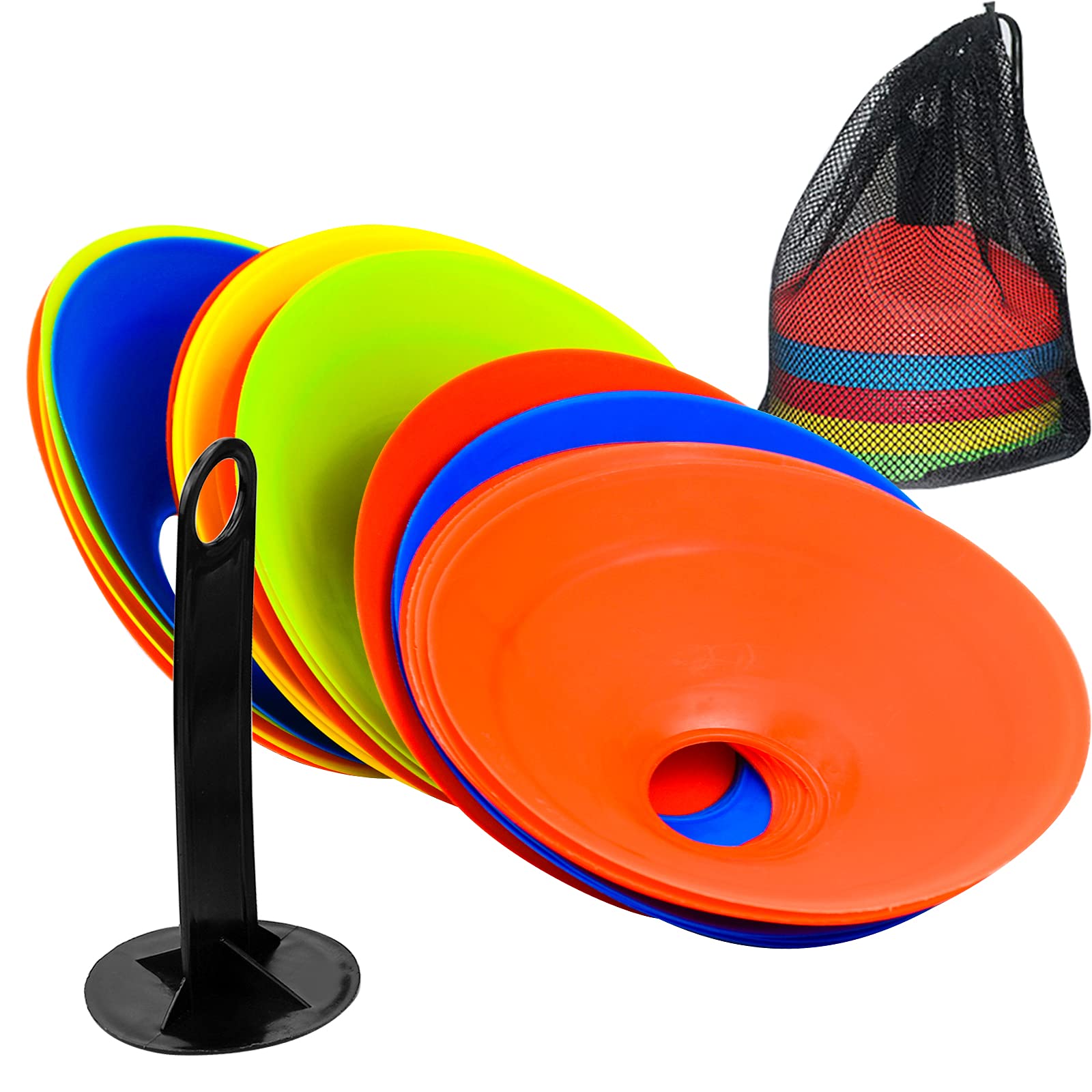 Lot 20 Mini Cônes De Marquage 20 Cm – Avec Poignée & Sac Filet – Entraînement Football, Agilité, Sports