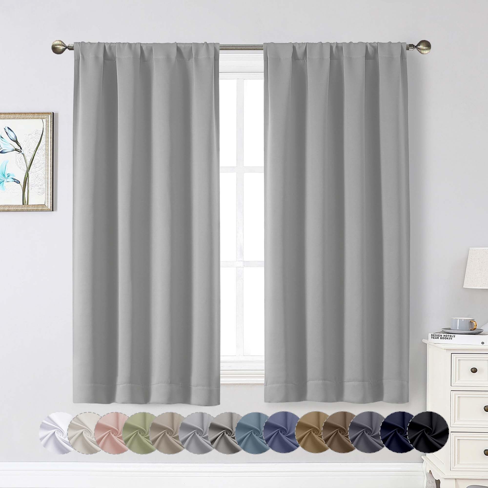 Silver Grey Blackout Curtains for Bedroom Living Room 54 Inch Length 2 Panels, Soft Solid Insulated Room Darkening Curtains Drapes, Modern Rod Pocket Design, Silver Grey, 2PCS Each 40"Wx54"L