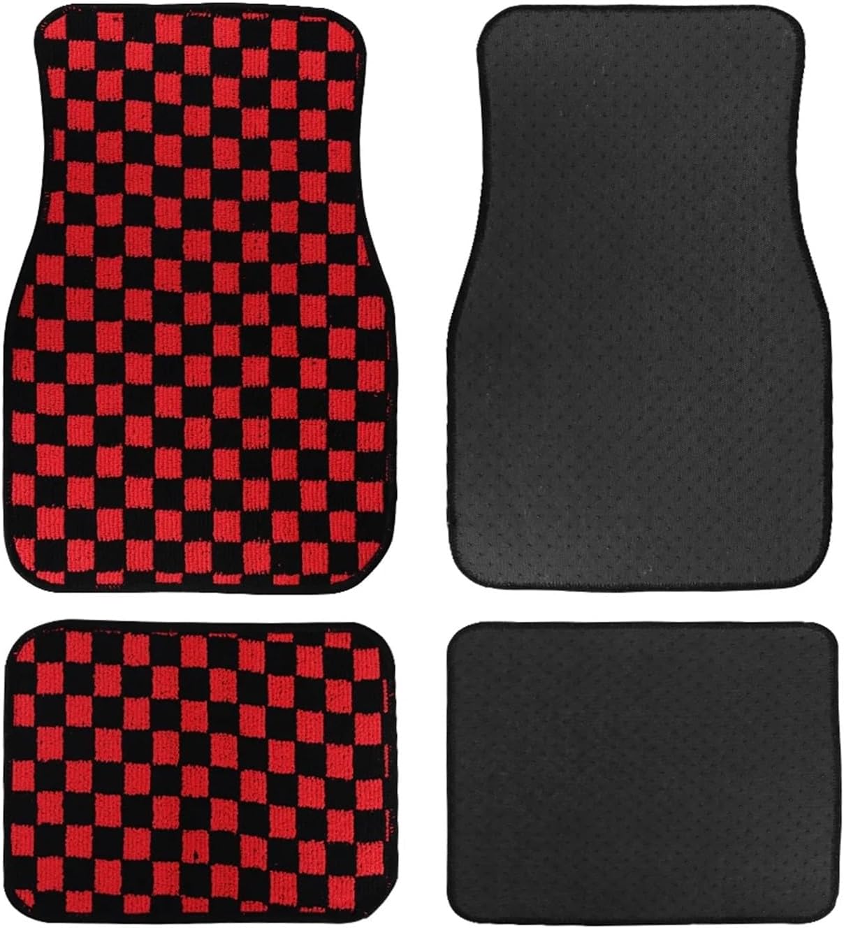 Floor Mats 4Pcs JDM Racing Plush Floor Mat Checkers Vehicle Front Rear Carpets Universal Car Floor Carpet Rugs Non-Slip Car Decoration Lightweight (White)