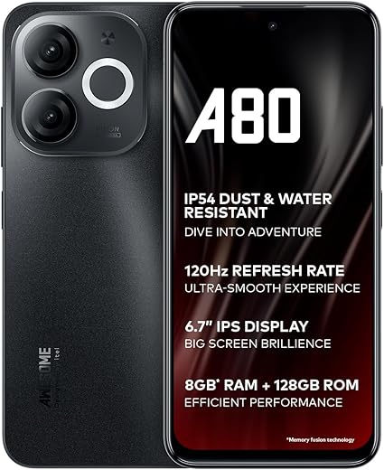 itel A80 | 120Hz Refresh Rate | Punch Hole Display | 50MP Super HDR Cam | IP54 Dust & Splash Resistant | 3 Year Fluency | Ring Light Notification |…