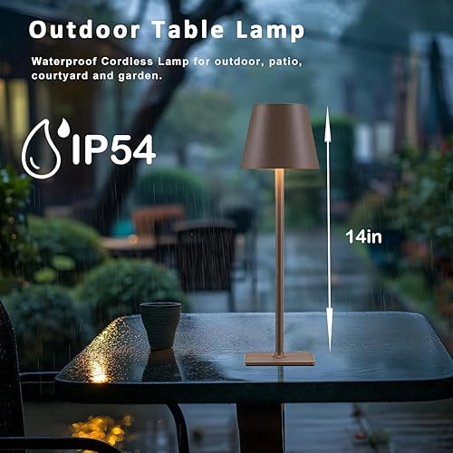 Miniatura 6 de Juego de 2 lámparas de mesa inalámbricas marrones, lámpara recargable vintage para restaurante, cena, cocina, encimera, baño, encimera, iluminación