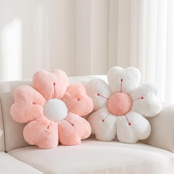 Copbopwn 2Pcs Flower Pillow 35cm - Cute Daisy Cushion, Floor Pillow, Preppy Aesthetic Home Bedroom Decor White+Pink