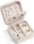 VLANDO Travel Jewelry Case With Mirror,Mothers Day Gifts,Small Portable Jewelry Box,Jewelry Organizer for Rings Earrings Necklaces Display Storage,Gifts for Girls Women,Travel Essentials,Black