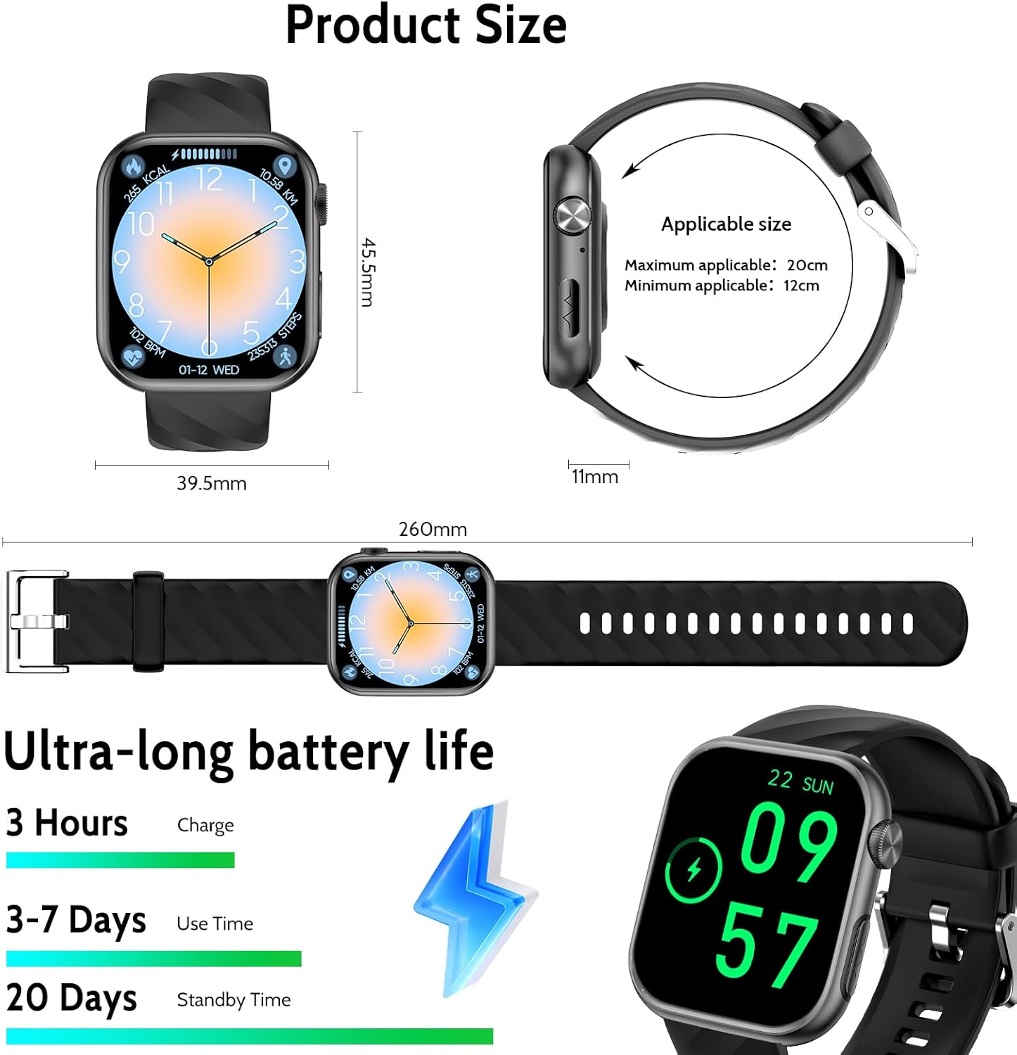 Smartwatch display showcasing various customizable watch faces