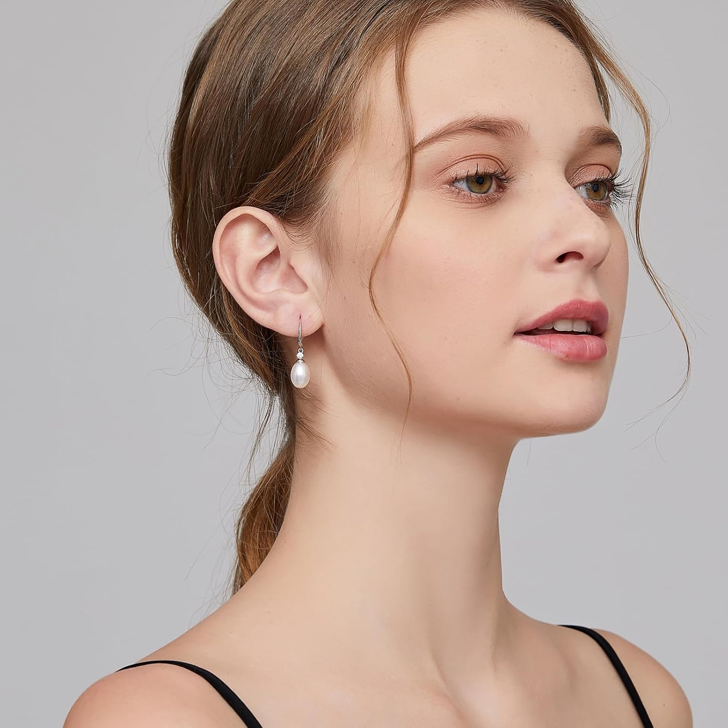 Jiamiaoi 18k White Gold Plated Pearl Earrings, 925 Sterling Silver Pearl Drop Earrings for Women, Trendy Hook Jewelry - Image 2