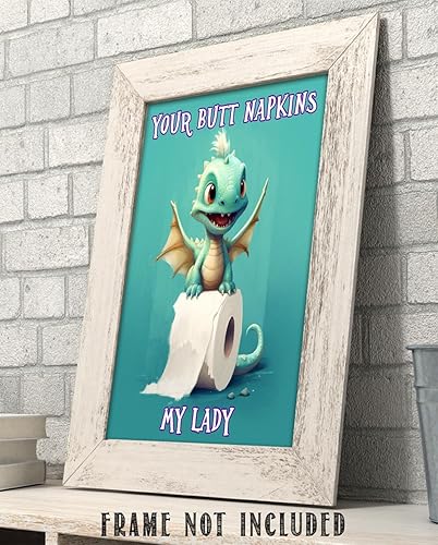 Miniatura 7 de Your Butt Napkins My Lady Adorable Baby Dragon Cartoon Holding a Roll of Toilet Paper - 11x14 Unframed Wall Art Print - Funny and Cute Bathroom