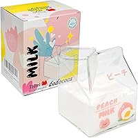 Vista 1 de Vaso de vidrio Kawaii para leche de cartón, recipiente transparente para jarra de leche, para microondas, 12 onzas, 1 unidad (melocotón)