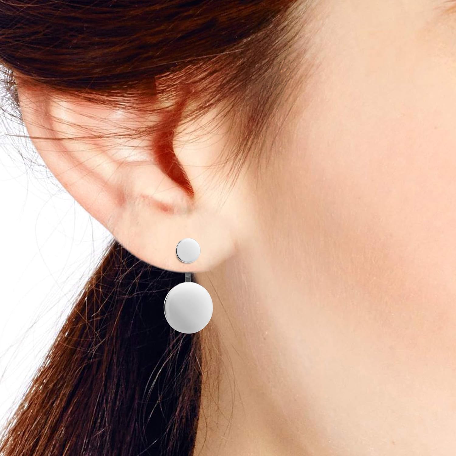 Unique Two-Piece Circle Drop Front to Back .925 Sterling Silver Stud Earrings