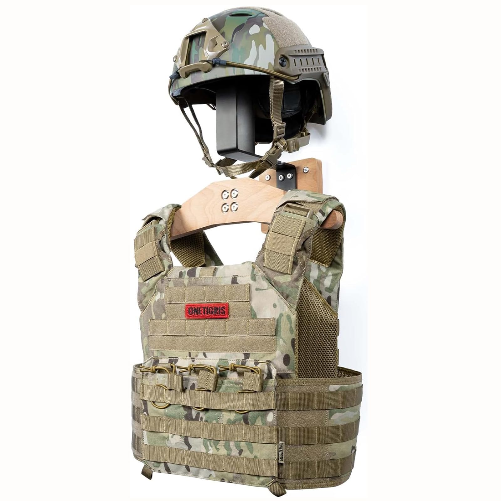 Support Mural Pour Casque Moto Et équipement Tactique - Capacité 40 Kg, Bois Et Métal, Noir | Pour Gilet, Casque Vélo, Airsoft