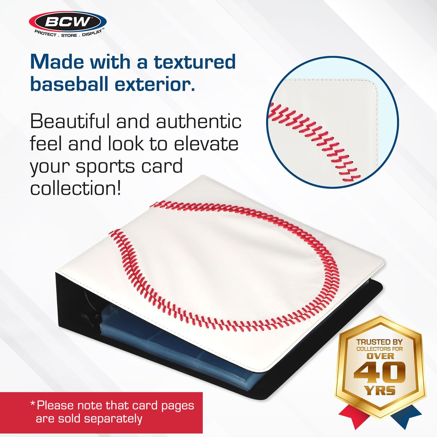 BCW Sportowy album kolekcjonerski, baseballowy, 2 ct, ultra płaskie, przezroczyste strony kieszonkowe z trwałym segregatorem 7,6 cm na karty kolekcjonerskie, idealny dla kolekcjonerów kart
