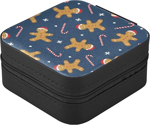 Miniatura 2 de Vnurnrn PU Leather Travel Jewelry Box, Gingerbread Man and Candy Cane Jewelry Case, Portable Small Jewelry Box Organizer for Women Girl, Travel