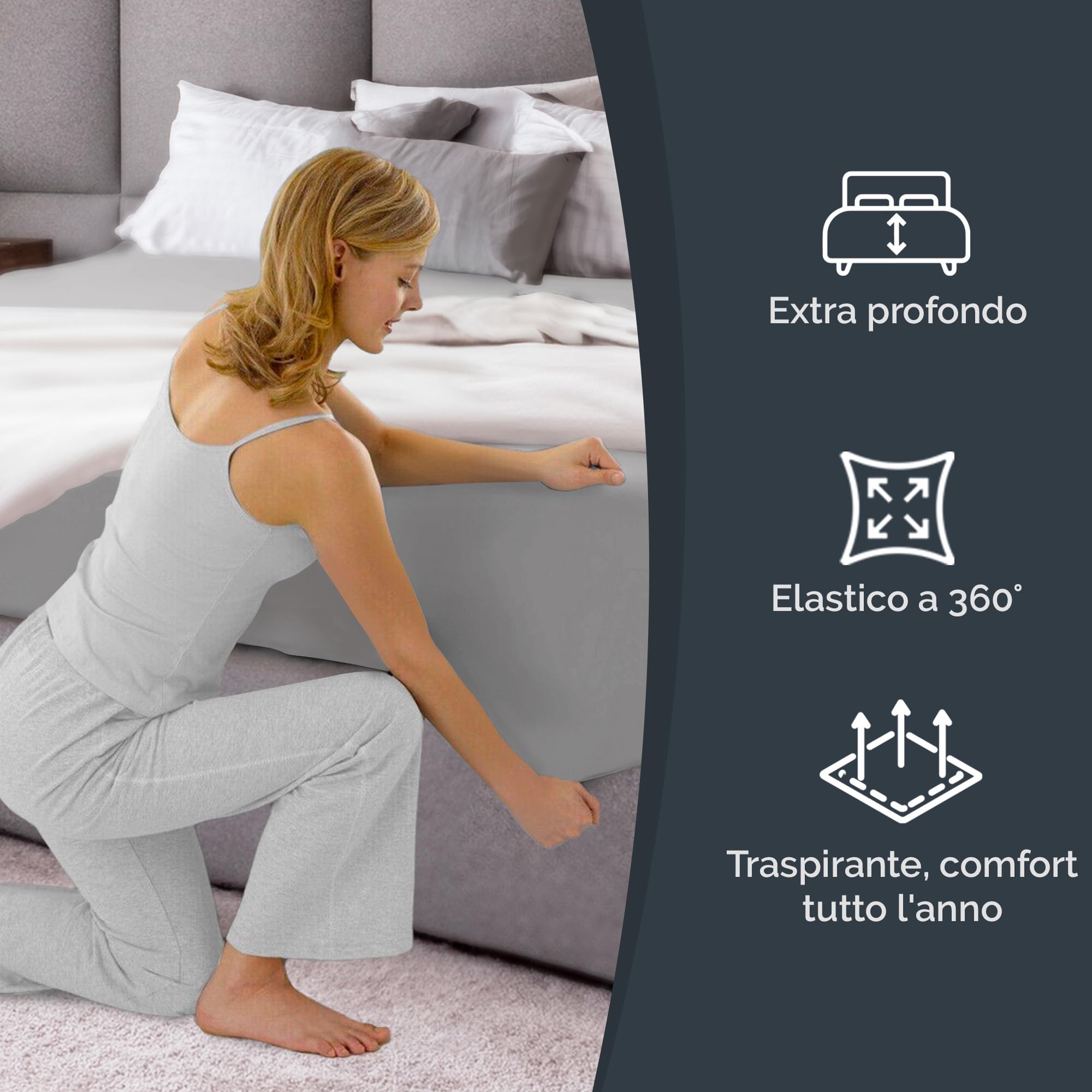 Lenzuolo con angoli 90x190cm – Altezza del bordo 40cm – In microfibra di poliestere spazzolato – Adatto per letti boxspring – Si adatta a materassi fino a 40cm – Certificato OEKO-TEX, Grigio chiaro