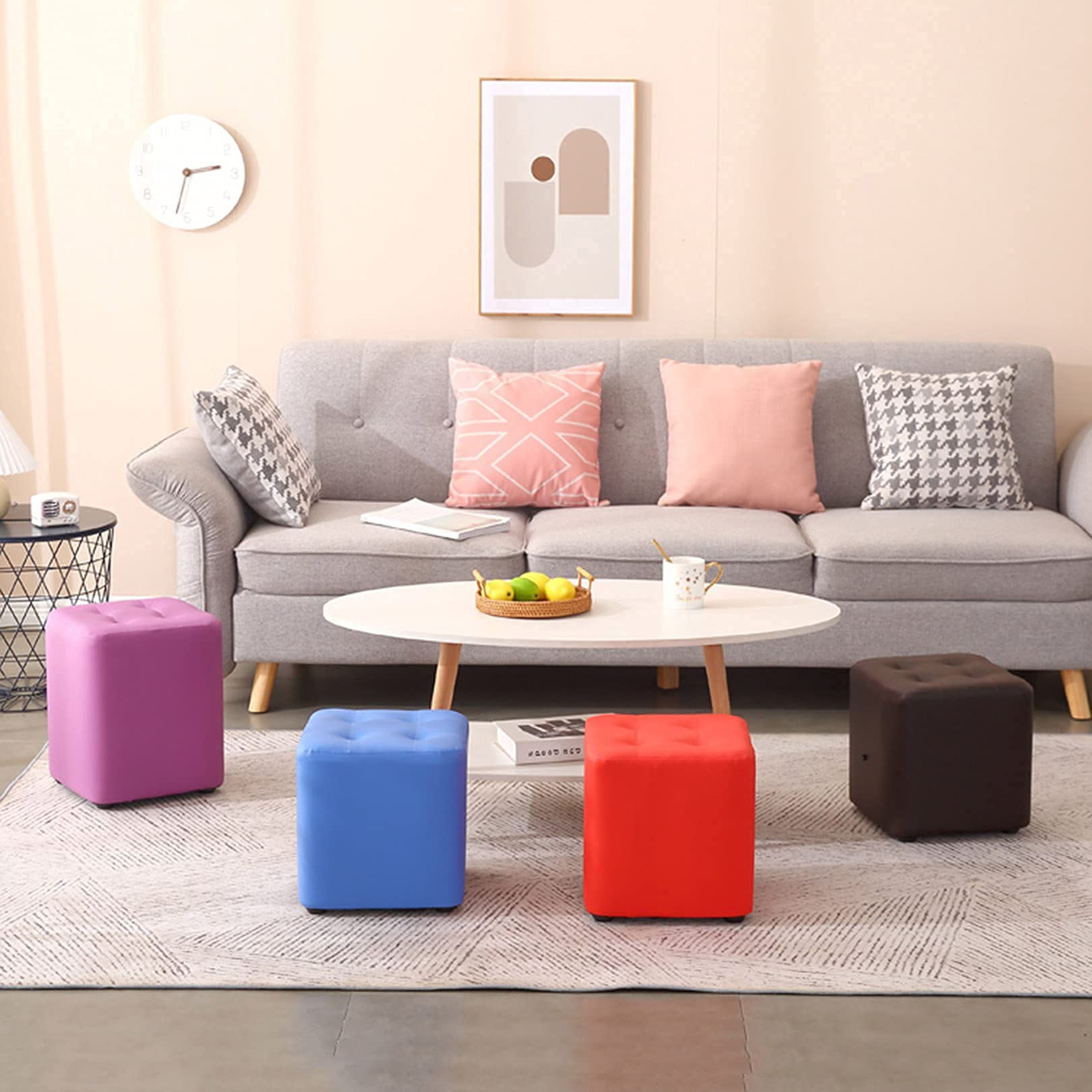 Petit banc tendance en similicuir, tabouret bas sous le bureau, petit repose-pieous le bureau, petit repose-pieds avec coussinet antidérapant, couleur au choix, marron, 29 cm x 29 cm x 19 cm