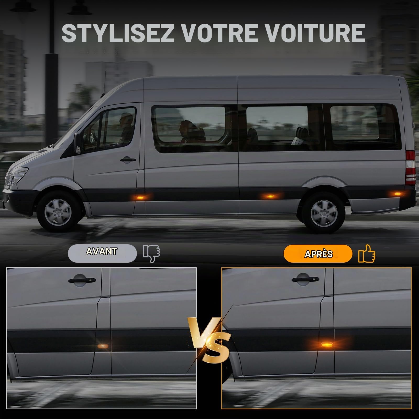 Clignotant Latéral LED pour Mercedes-Benz Sprinter W906 2006~, Clignotant Latéraux avec Canbus Sans Erreur, Feux de Répétition Latéraux, 6 Pezzi