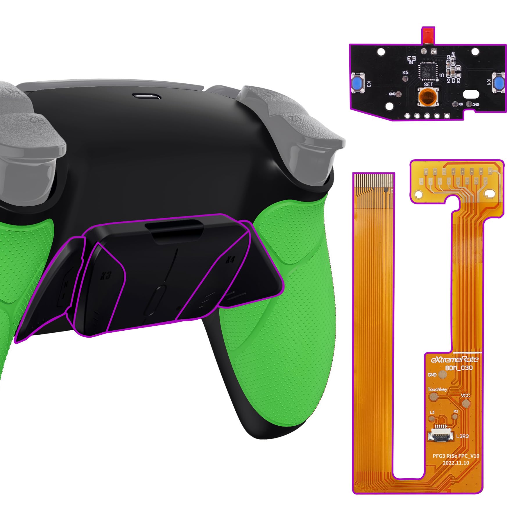 eXtremeRate Goma Grip Programable RISE4 Remap Kit para ps5 Mando Modelo BDM-030/040/050 Actualización Board&Carcasa Trasera&4 Palancas Botones para ps5 Control-NO Incluye Mando(Verde)