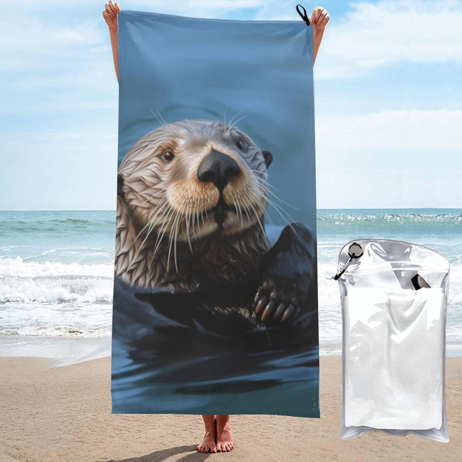 KHiry Microfiber Towel Beach Towels Sea Otter Quick Dry Towel Soft Lightweight Travel Towels Absorbent Large Easy Pack Travel Things Beach Blanket for Gym Sports Swimming