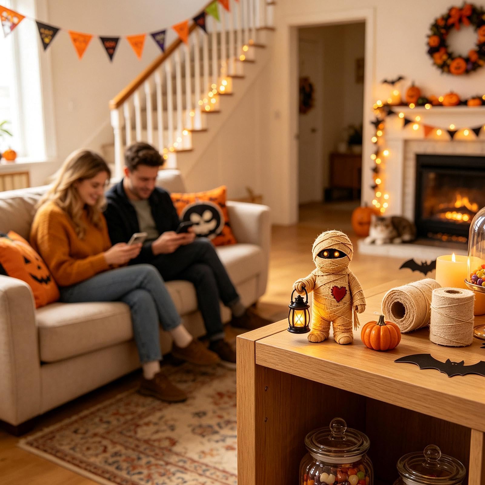 Halloweenowa statuetka upiorna rustykalna poziomowa taca statuetka ze