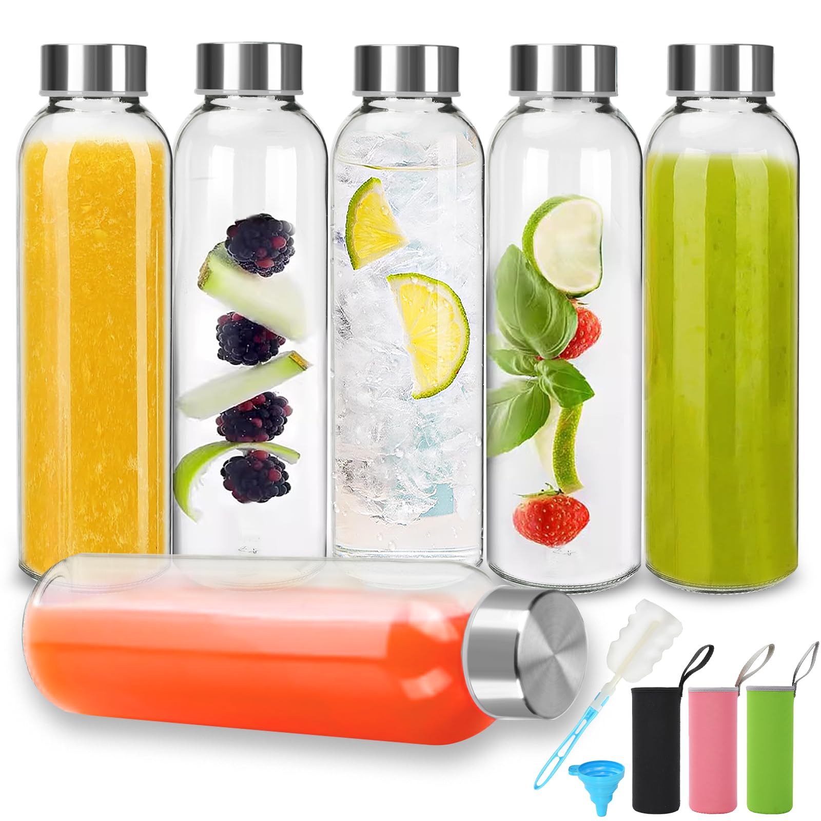 MEIMUCUL Bottiglia per smoothie, 2 bottiglie di latte con coperchio, bottiglie di vetro da 1 litro da riempire, bicchieri riutilizzabili per frullati con coperchio, ideali per succhi, latte, frappè