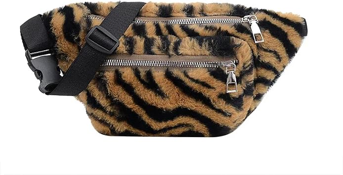 Waist Packs Retro Velvet Women'S Waist Bag Leopard Chest Pack Print Plush Bag Female Shoulder Crossbody Bag Brownwaistbag