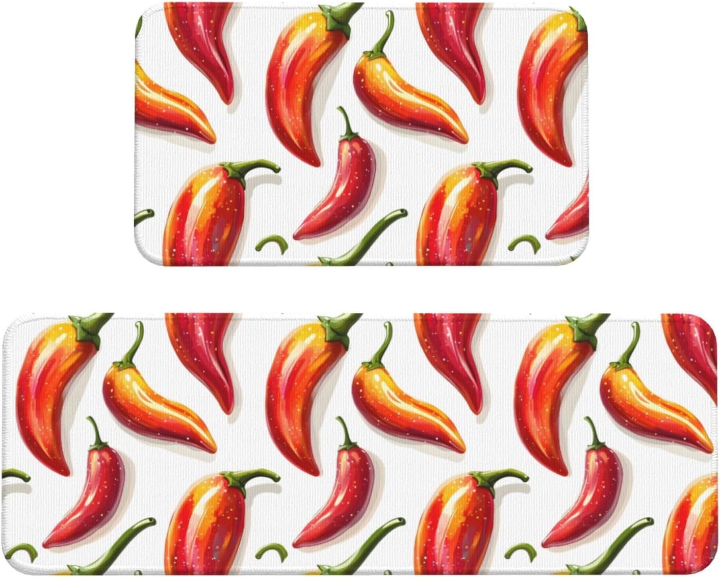 Red Chili Pepper Print Kitchen Rugs Sets of 2 Non Slip Washable, Anti Fatigue Kitchen Mats for Floor, Home Decor