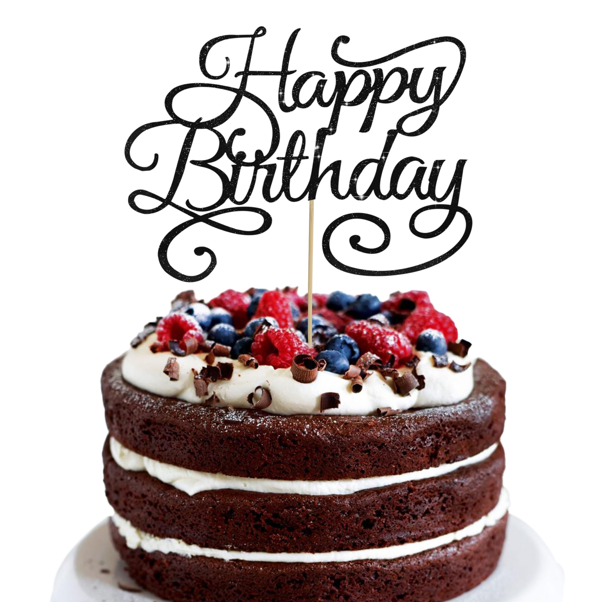 BEISHIDA Happy Birthday Cake Topper Black Glitter Happy Birthday Cake Bunting Decoration Birthday Party Cake Decoration Supplies, for Photo Booth
