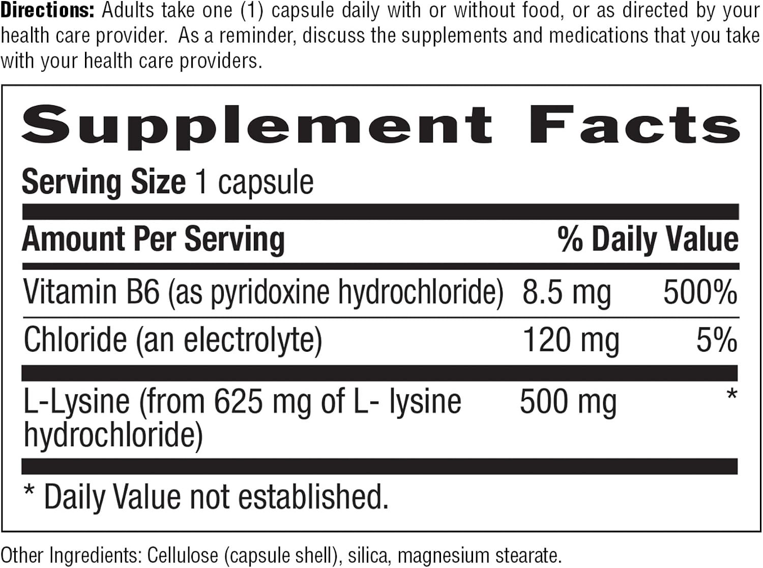 Country Life L-Lysine 500mg with B-6, Supports Immune Health, Promotes Collagen Renewal in Lips and Mouth, 250 Vegan Capsules, Certified Gluten Free, Certified Vegan