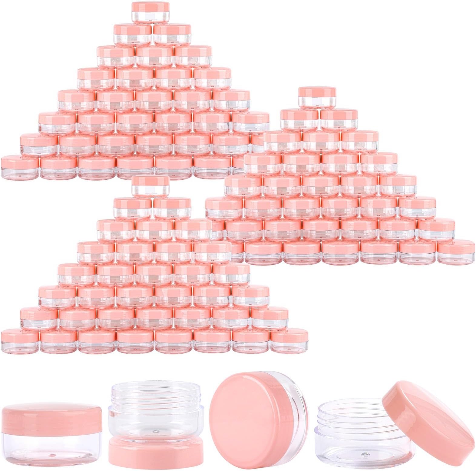 100 Count Sample Containers with Lids, 10 Gram Small Plastic Makeup Jars Lip Scrub Cosmetic Container - Pink