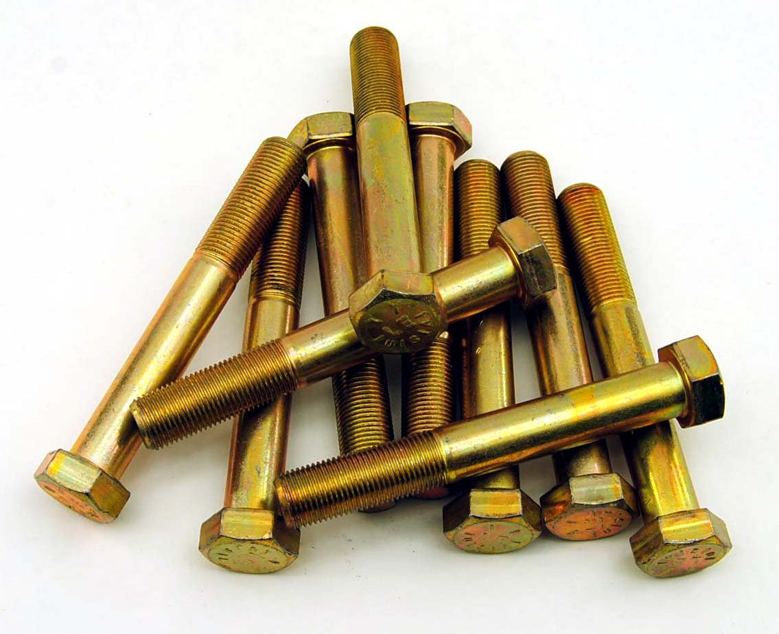 (10) Hex Head Bolts 5/8-18 x 4-1/2 Grade 8 Fine Yellow Zinc USA Made