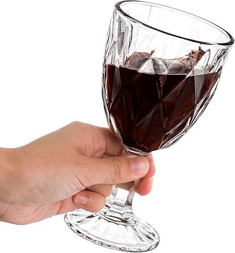 Miniatura 4 de SOUJOY Paquete de 6 vasos de copa de vidrio vintage en relieve de 10 onzas, copas de vino con tallo de bebida para refrescos, jugo en bares,