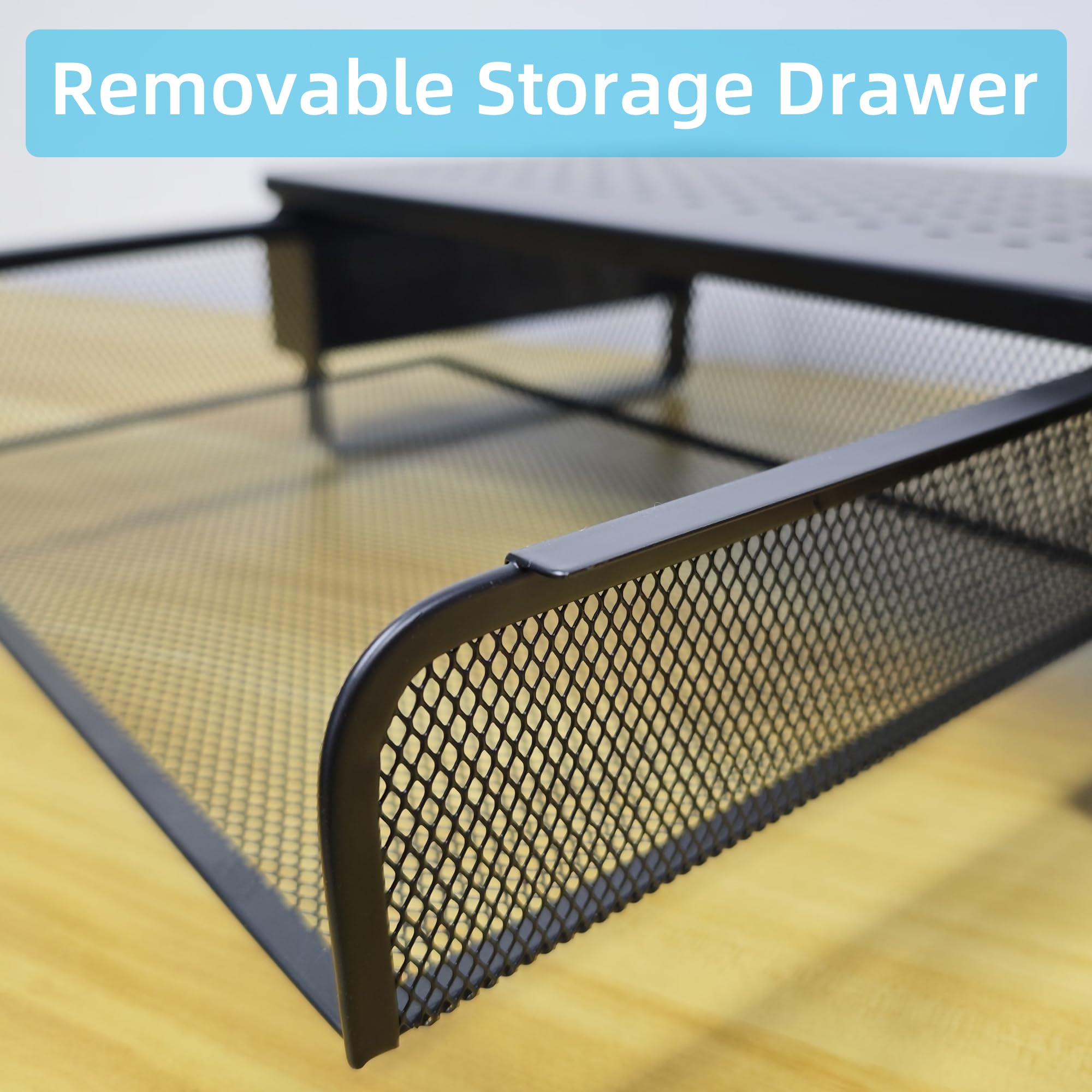 Soporte elevador para monitor, soporte de metal para portátil con almacenamiento, soporte de impresora con cajón ventilado y almacenamiento lateral, organizador de escritorio para monitor, 3