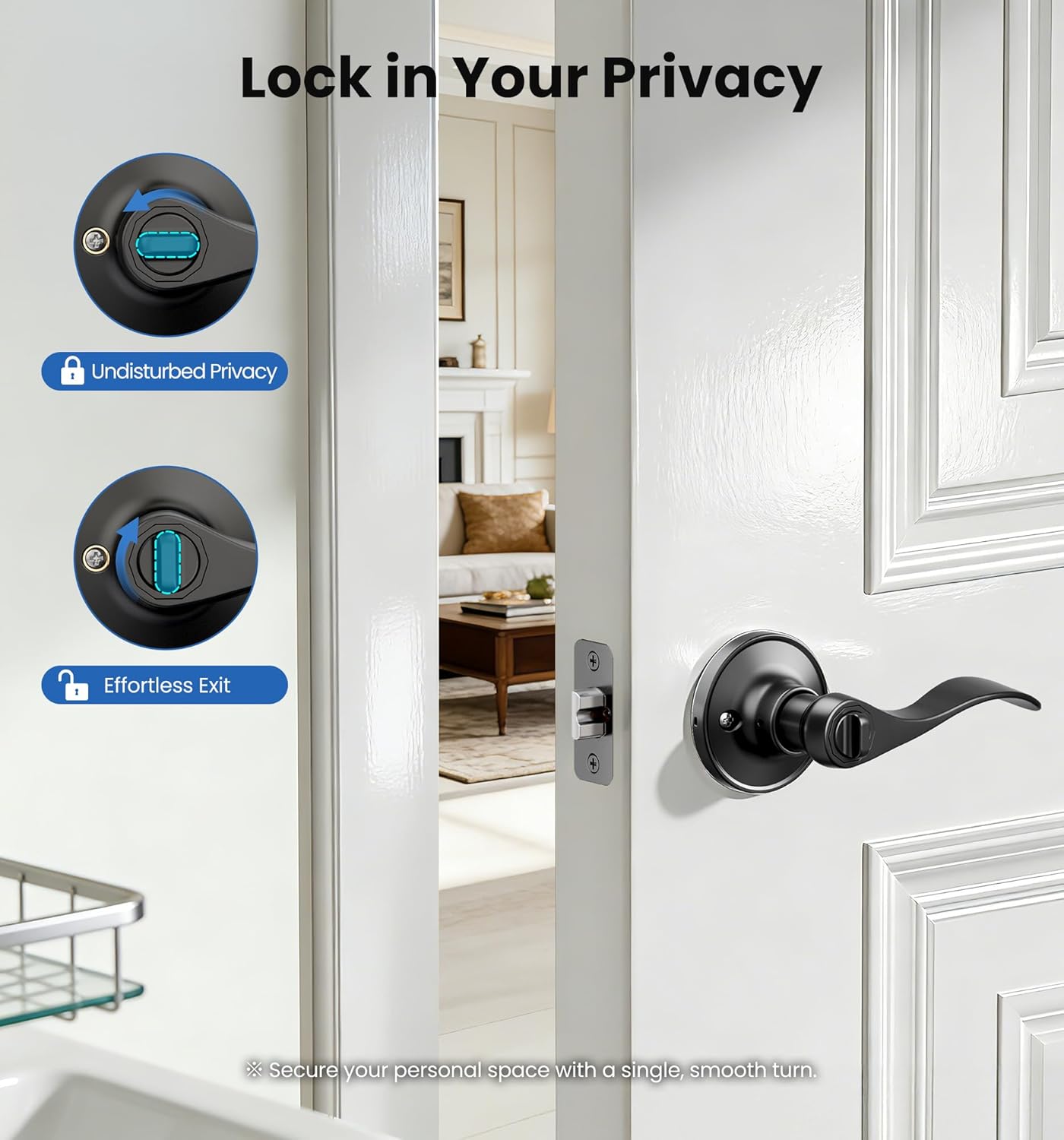 Veise 10 Pack Door Handles Interior, Privacy Door Levers Lock Keyless for Bedroom, Bathroom, Rust-Proof Door Knobs Interior, Waterproof Zinc Alloy Wave Lever Right Left Handed, Matte Black