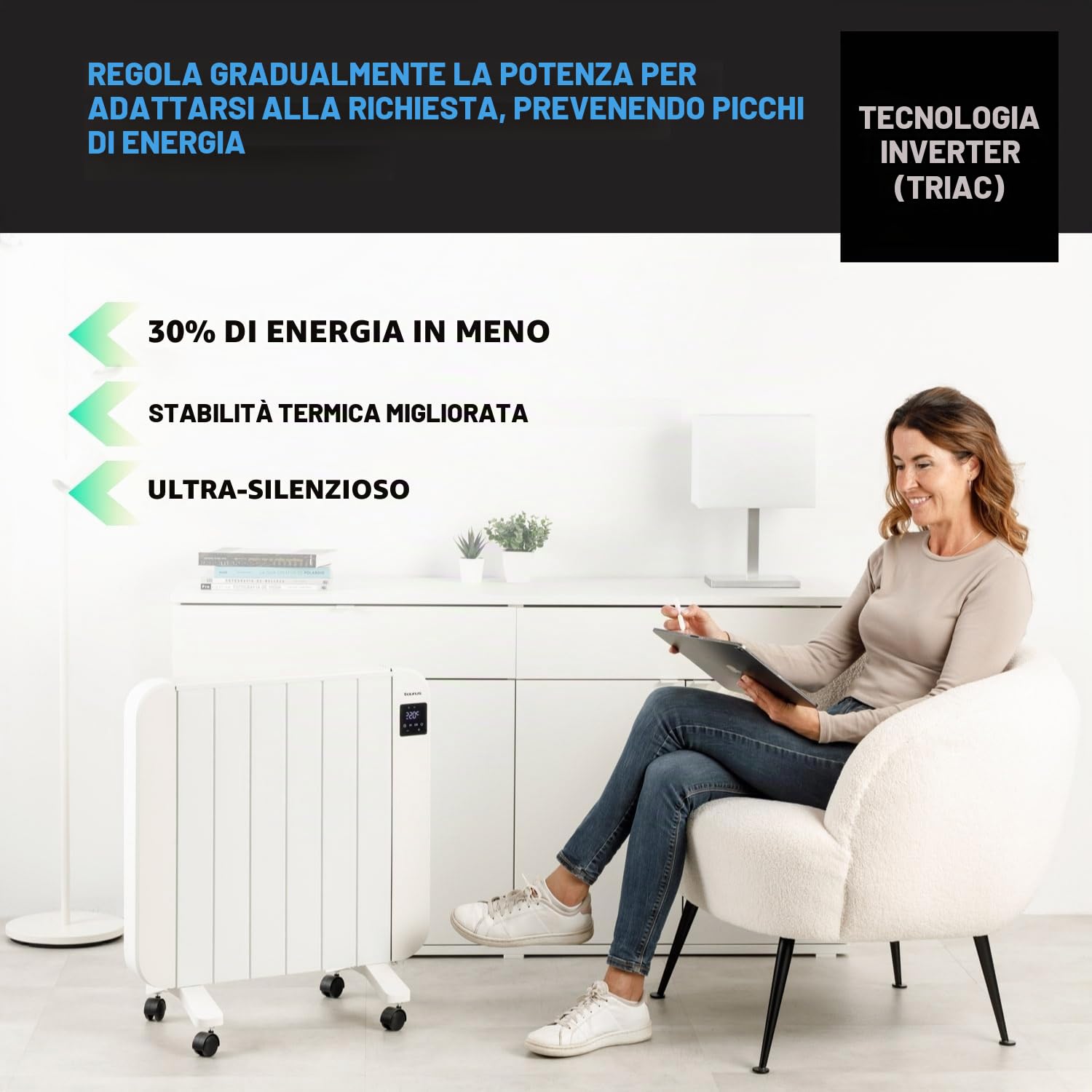 Taurus - Radiatore 1500W, 6 elementi, programmabile 24/7, display LCD