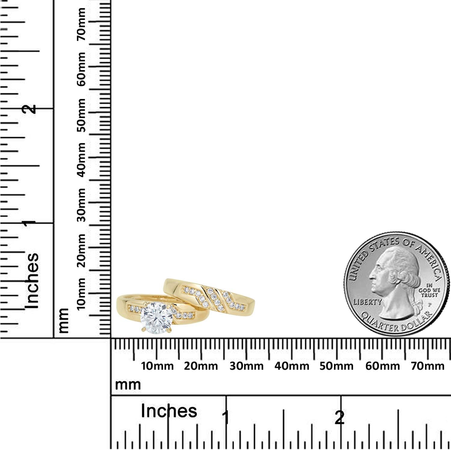 AVORA 10K Yellow Gold 1.25 Carat Round Simulated Diamond CZ Anniversary Bridal Engagement Wedding Band Ring Set