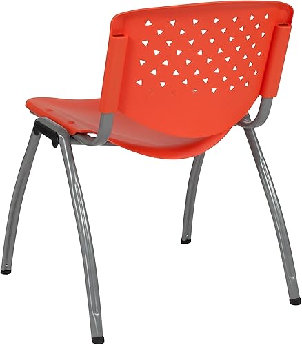 Miniatura 8 de Flash Furniture HERCULES Series - Silla apilable de plástico naranja de 880 libras con marco recubierto de polvo gris titanio