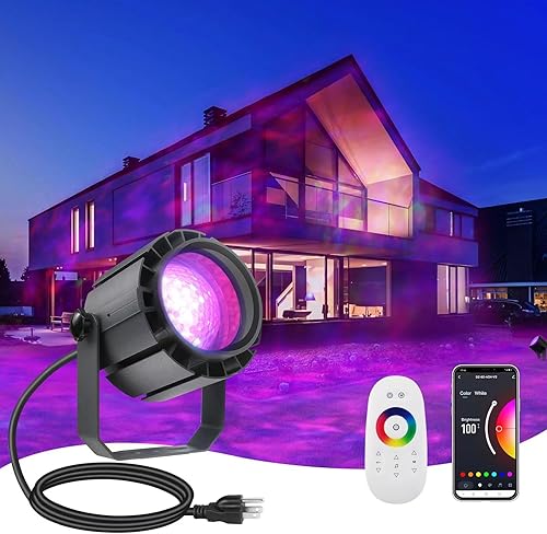 Umidkin Proyector LED de ondas oceánicas de 150 W, proyector de efecto de onda de agua RGBW al aire libre con control remoto RF y control por