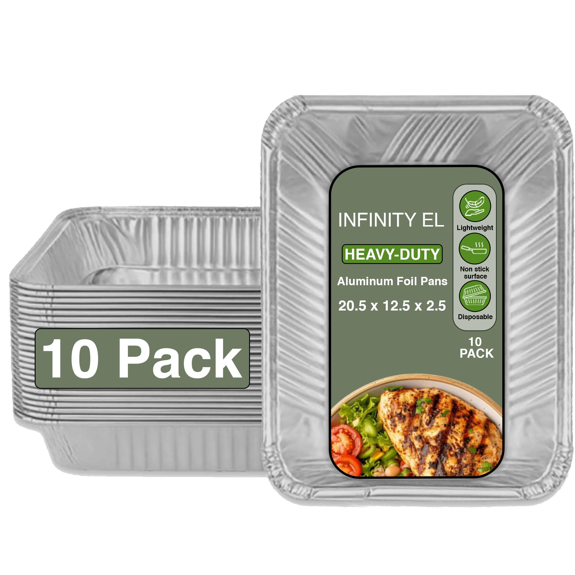 Sartenes desechables de aluminio de 20.5 x 12.5 x 2.5 pulgadas, bandeja de aluminio duradera para hornear, sartenes de aluminio resistentes para catering, bufé de rozaduras y preparación de comidas,