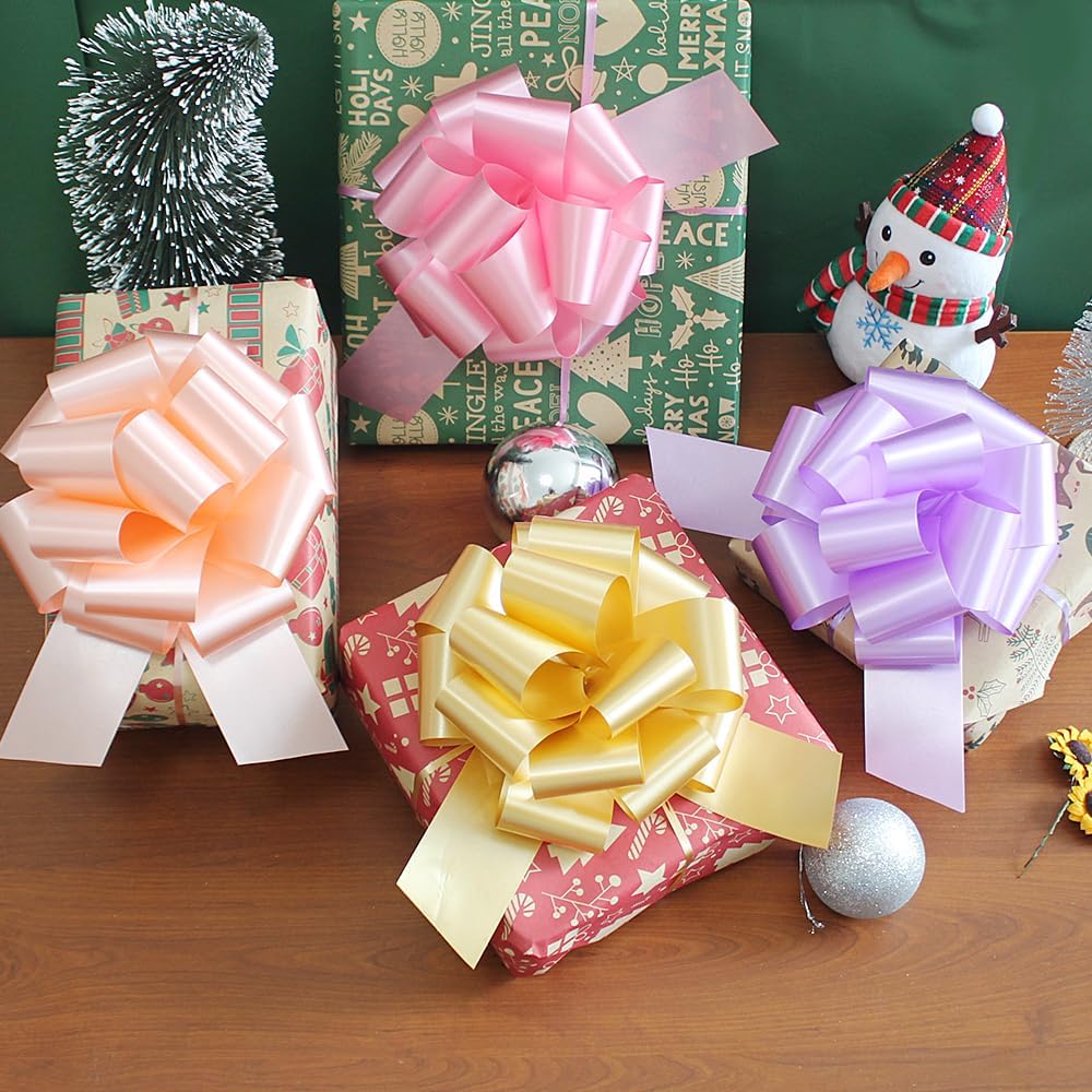 12 Pcs Christmas Pull Bows,6 Inches Gift Bows with Ribbon Mixed Color Bows Gift Wrap Bows for Wedding,Gift Basket, Valentines Day, Birthday, Anniversary, Florist Packaging (12color-1) - Image 3