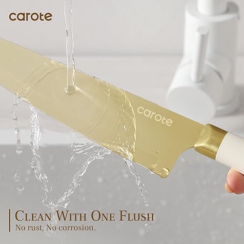 Miniatura 5 de CAROTE 12PCS Kitchen Knife Set, Healthy Gold Titanium Coating Knife Set, Dishwasher Safe with 6 Blade Guards, Rustproof Stainless Steel Cutlery Set,