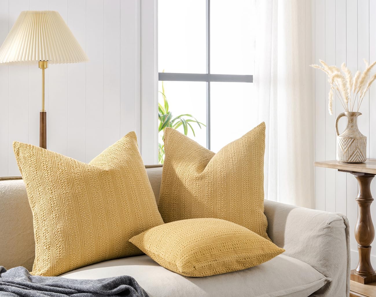 26x26 Pillow Covers Boho Euro Shams Set of 2 Decorative Throw Pillow Covers Cotton Large Square Pillowcase for Couch Bed, Yellow - Image 3