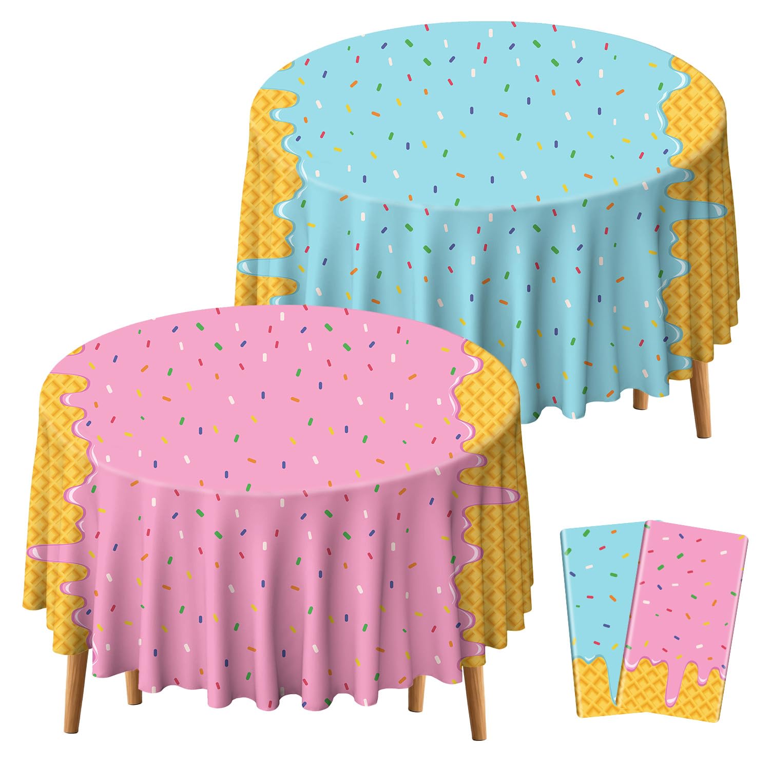 2Pcs Ice Cream Party Round Tablecloths, Sweet One Birthday Decorations | Ice Cream Donut Table Cloth for Kids Baby Shower Sweet One Birthday Donut Themed Party, 84 x 84 Inch