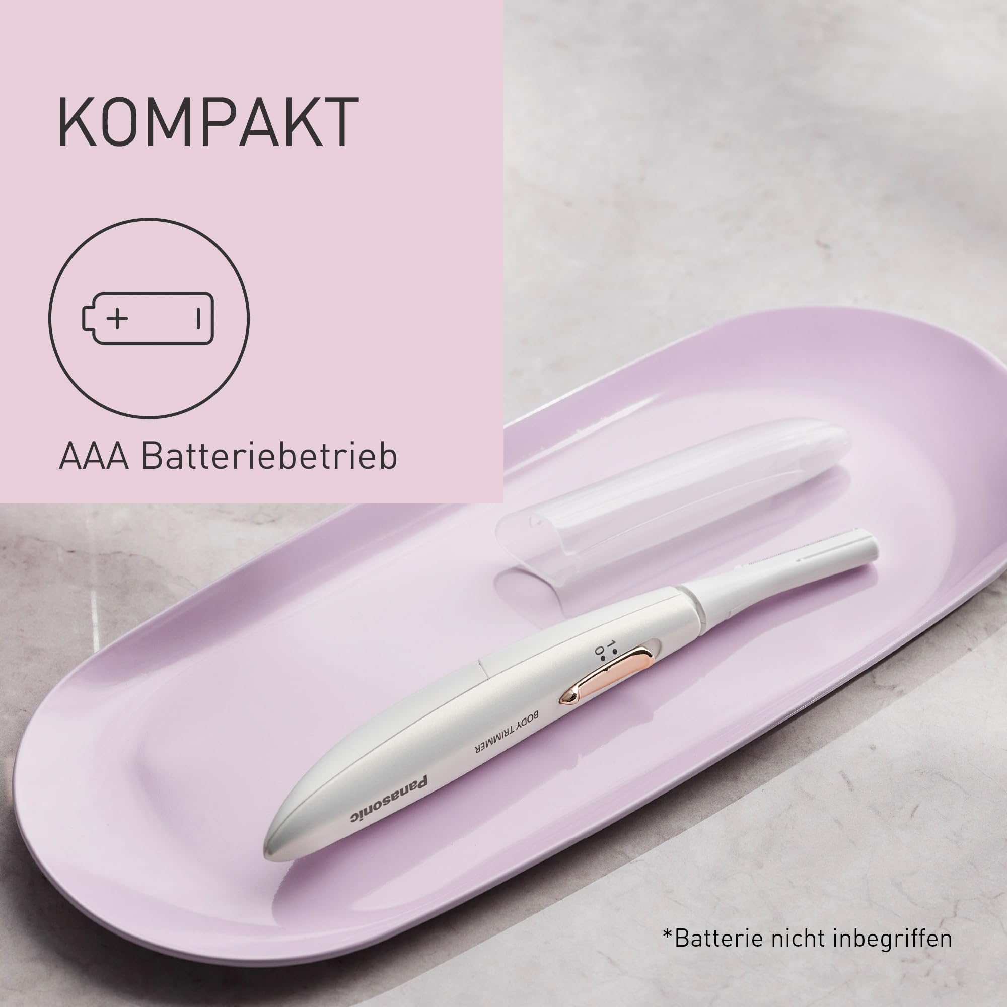 Panasonic ES-WR51 kompakter Body-Trimmer, Bikini-Trimmer, Haarentferner für Frauen, Damenrasierer, trocken, Batteriebetrieben, Epilierer, Körpertrimmer, Reinigungsbürste, Weiß