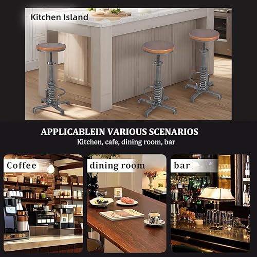 Miniatura 4 de Taburetes de bar industriales de 24 a 28 pulgadas, altura de mostrador ajustable, silla vintage para isla de cocina, taburete de guitarra, silla de