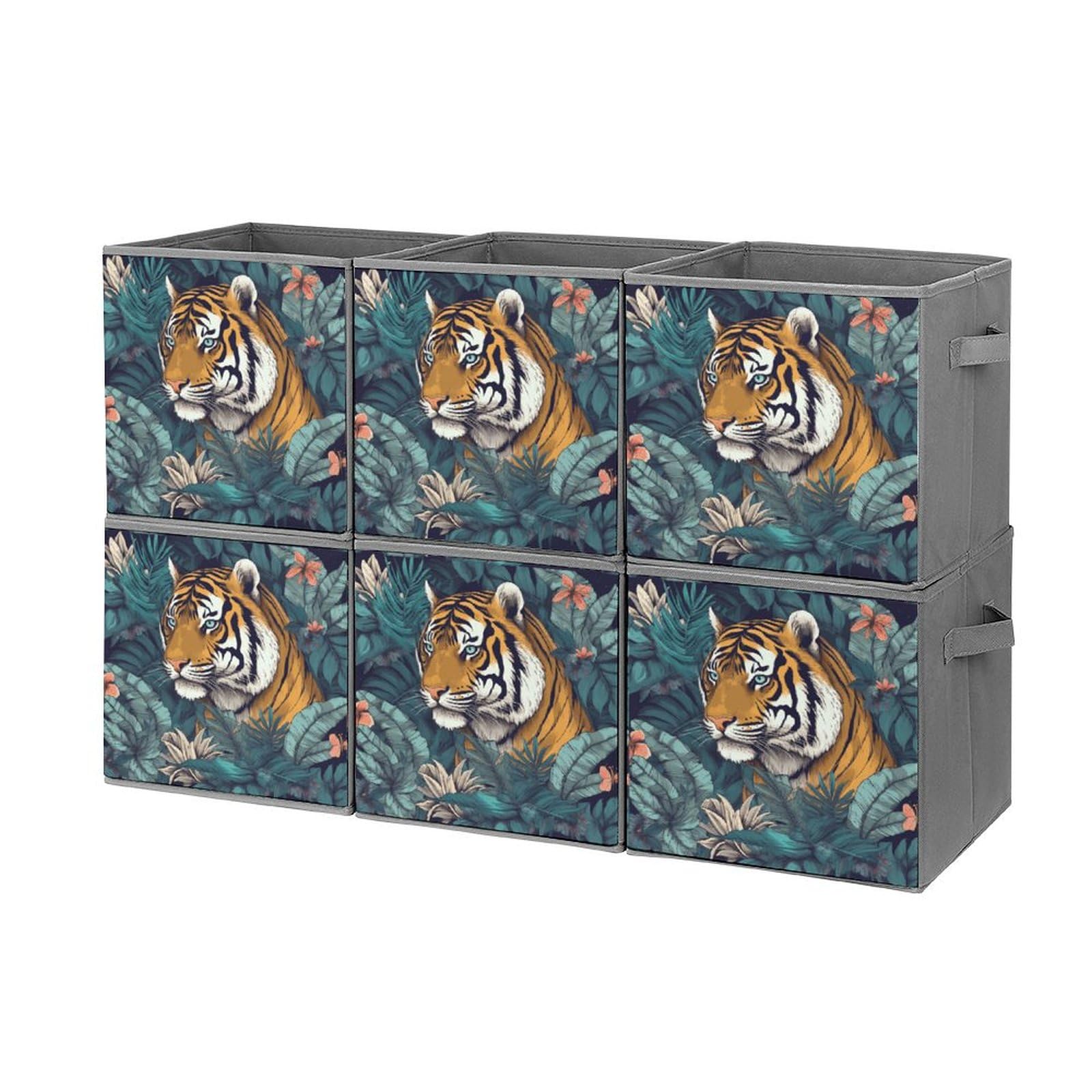 Boîtes de rangement empilables pliables tigre tropical lot de 6 bacs
