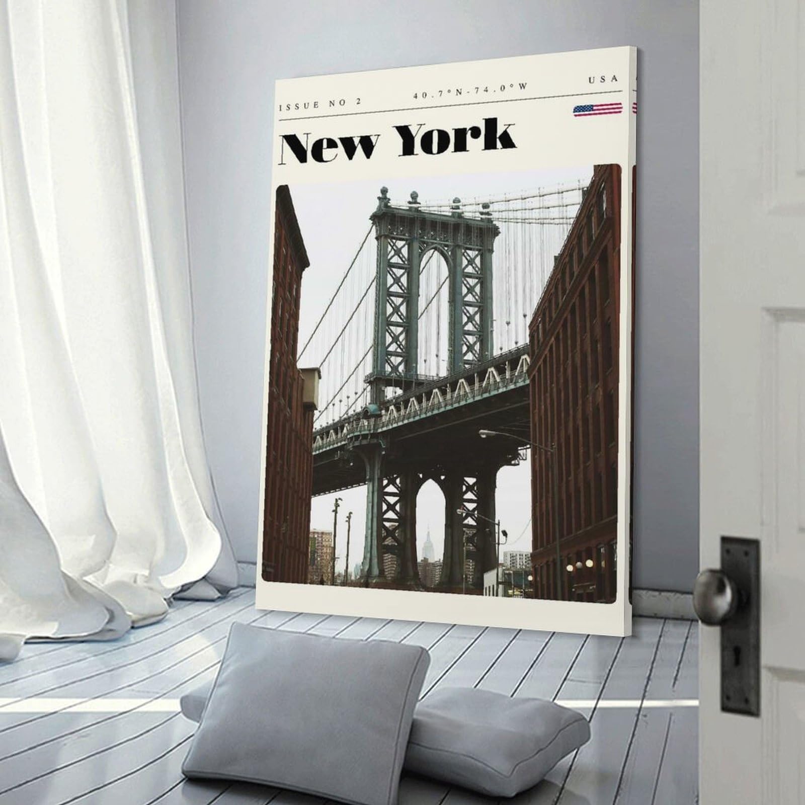 Junmoney Manhattan Bridge, New York Travel Art Canvas Wall Picture, 24x36inch(60x90cm), for Flats, Guest Rooms Or Compact Rooms, An Easy Choice for New Home Styling