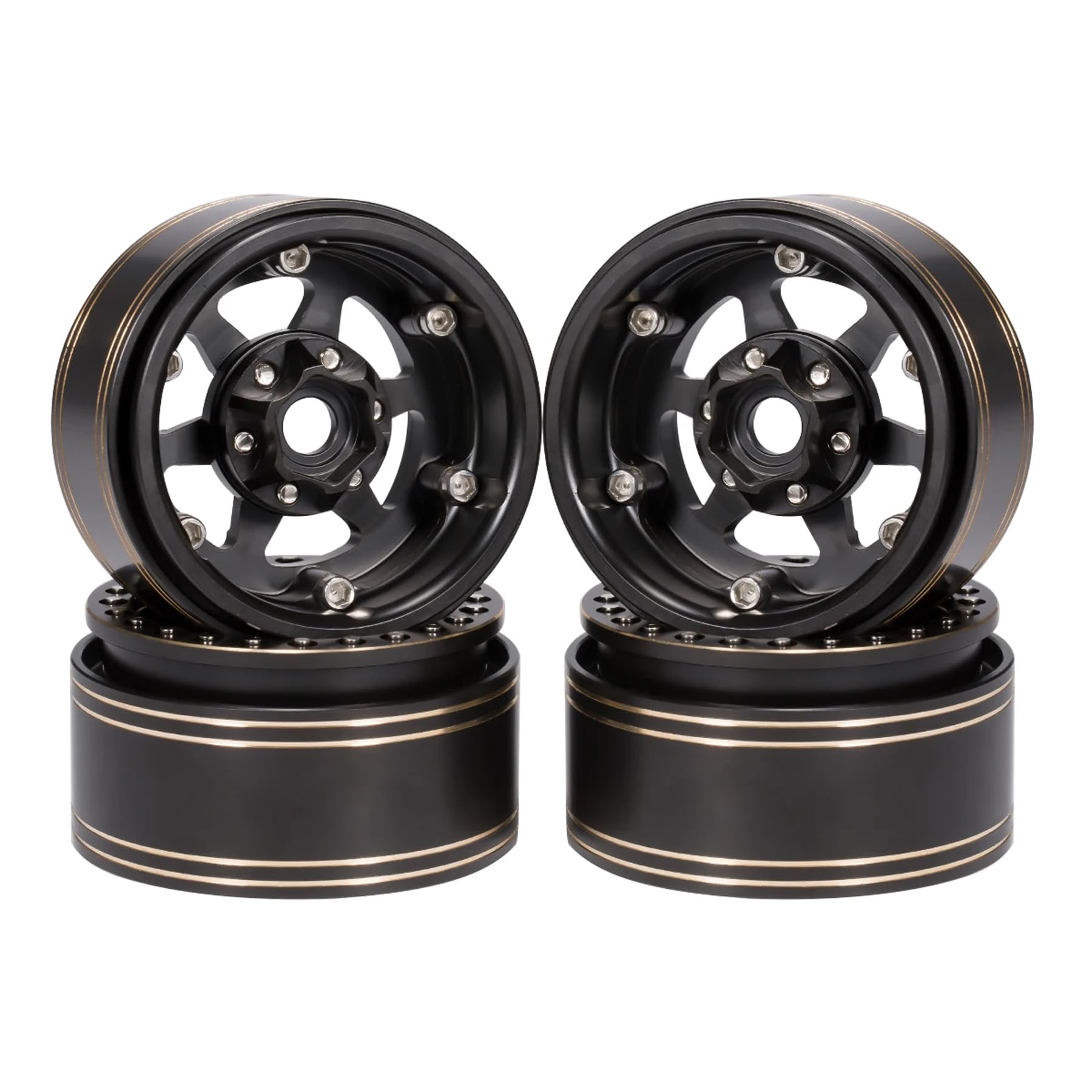 Rc Rims Deep 6-spoke Black Beadlock Rims TRX4 SCX10 SXC10 Heavy Brass 1.9
