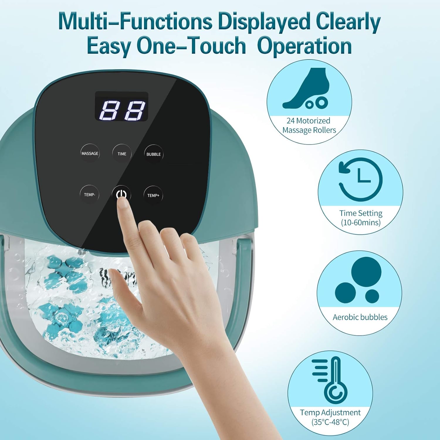 Foot Spa/Bath, 24 Motorized Massage Rollers Foot Bath with Heat and Massage Infrared Ag+ Bubble, Time-settable Digital Temp Touch Control Foot Soaker including Medicine Box Rotating Pedicure : Beauty & Personal Care
