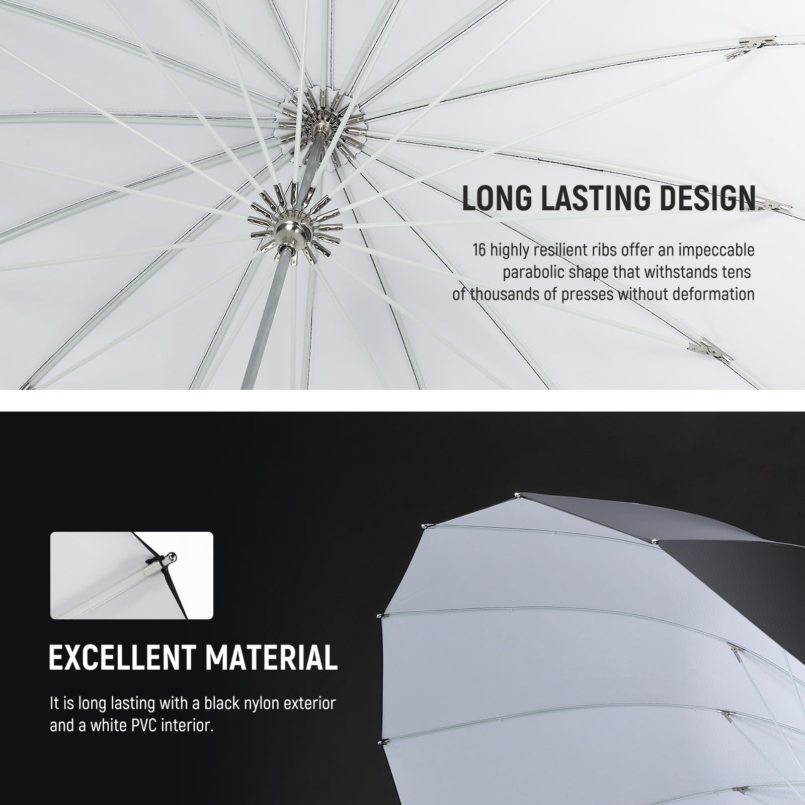 NEEWER 180cm Parapluie Parabolique Réfléchissant Softbox Photographie avec Diffuseur Intérieur Blanc, Chiffon Nettoyage & Sac, Pliage Rapide pour Studio Vidéo Lumière Monolight Flash Éclairage, NS4U